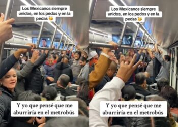 Pasajeros festejan improvisadamente año nuevo en un metrobús de la CDMX