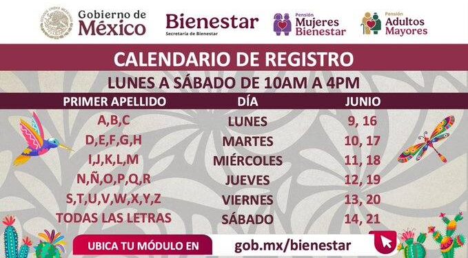 Bienestar anuncia calendario de registro para pensiones del Adulto Mayor y Mujeres de 63 a 64 años