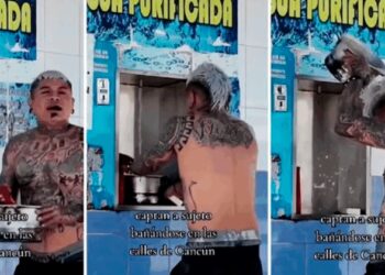 VIDEO VIRAL: Se ducha en dispensador de agua en Cancún y causa revuelo en redes sociales