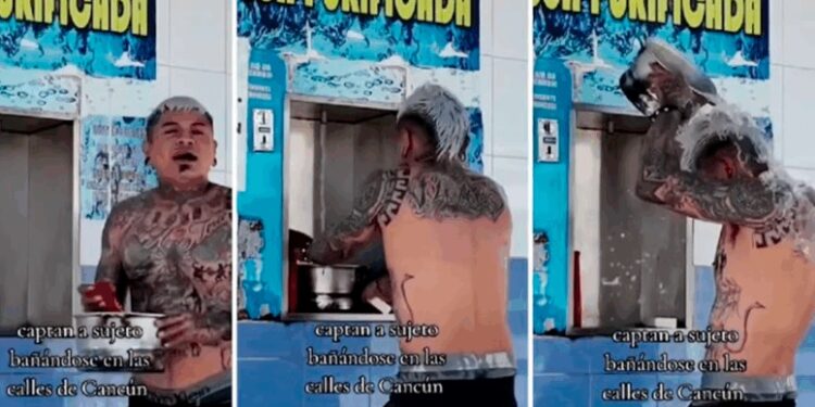 VIDEO VIRAL: Se ducha en dispensador de agua en Cancún y causa revuelo en redes sociales