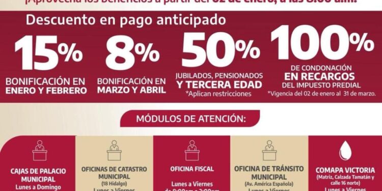 A partir del 2 de enero tesorería recibe contribuyentes del impuesto predial 2026