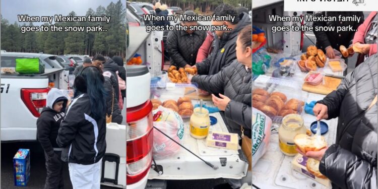 VIDEO VIRAL: Familia mexicana sorprende en parque de nieve de EU llevando sus propias tortas